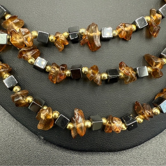 Hematite and Faux Amber Beaded Necklace - Picture 3 of 13